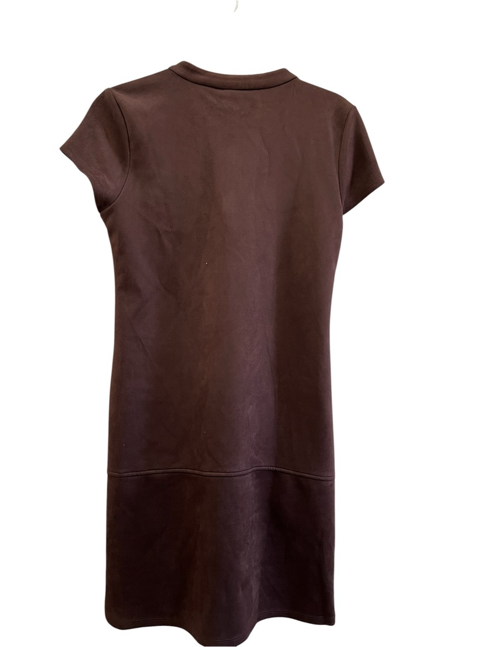 Andrew Marc Faux Suede Shift Dress Brown Zip Front Minimalist Dark Academia - Picture 3 of 6